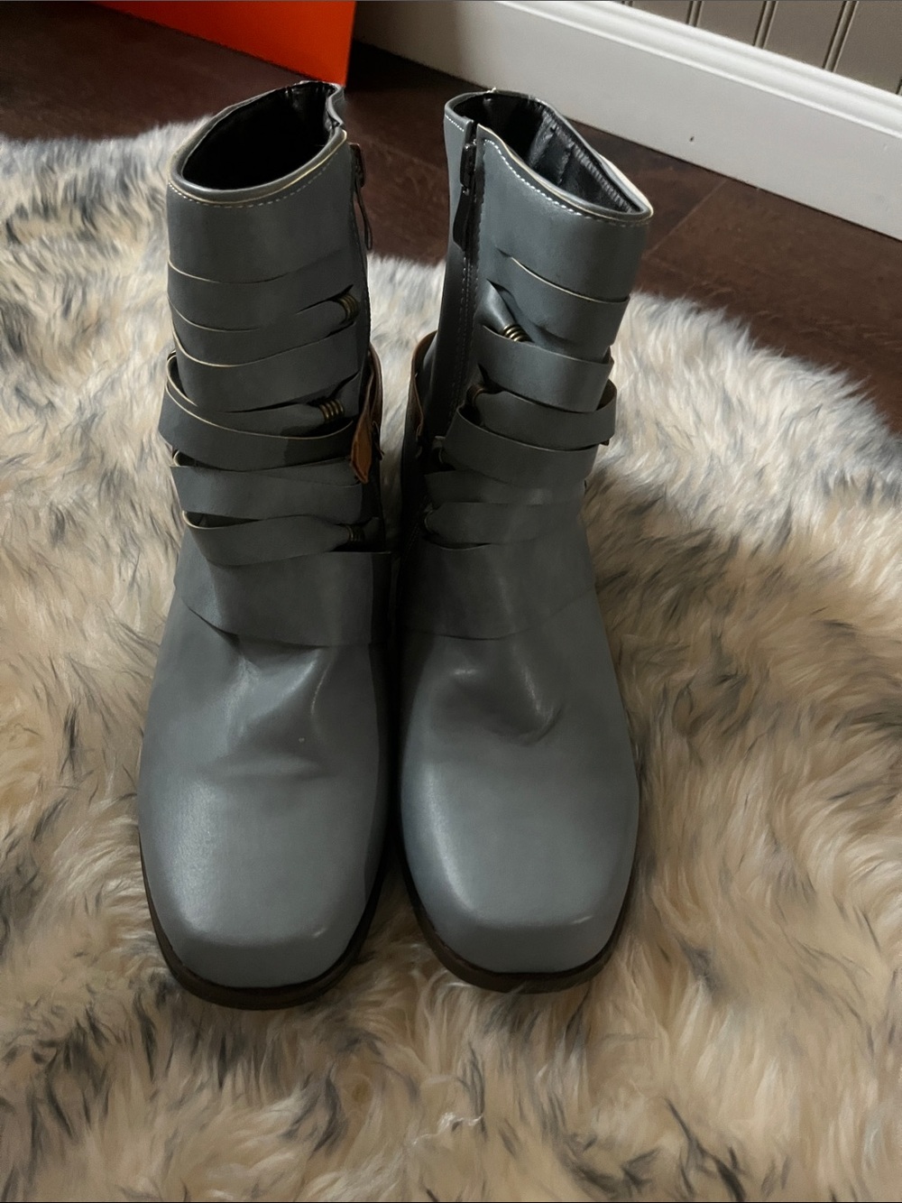 Gray Women’s Ankle Boots with Strap Detail